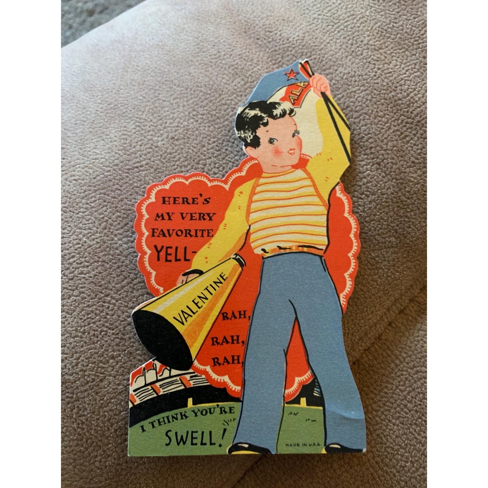 VTG Valentine Day Grade‎ School Trading Card Cheer  Cheerleader Spirit Megaphone